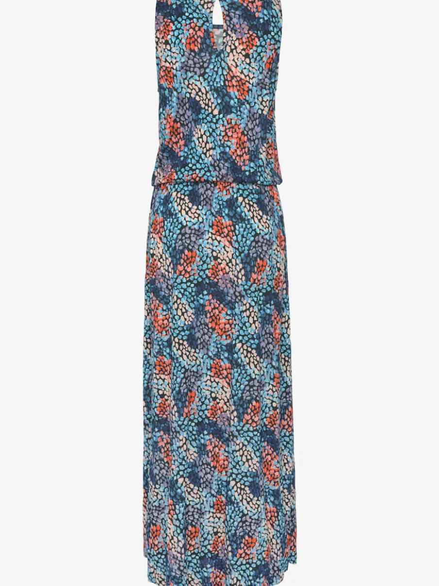 Robe longue avec col rond et fente latérale