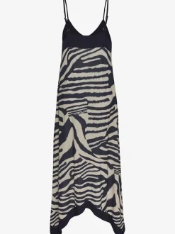 Robe longue avec col V profond et ourlet asymétrique à imprimé zèbre
