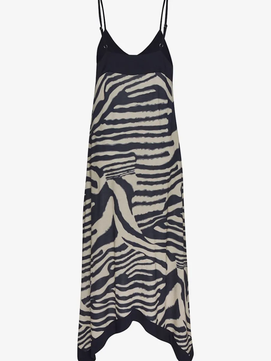 Robe longue avec col V profond et ourlet asymétrique à imprimé zèbre