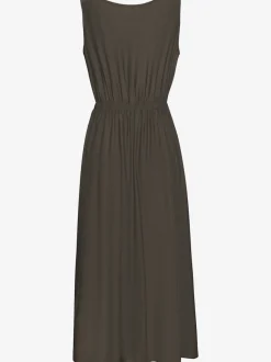 Robe longue avec empiècement élastique et patte de boutons