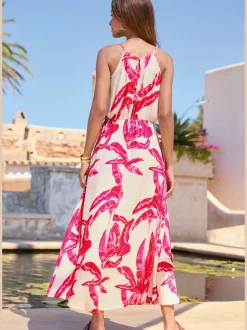 Robe longue avec encolure américaine et imprimé floral