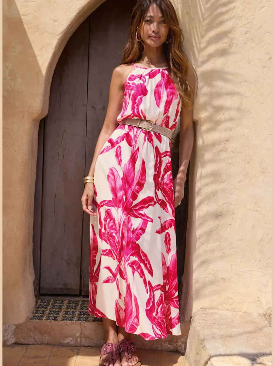 Robe longue avec encolure américaine et imprimé floral