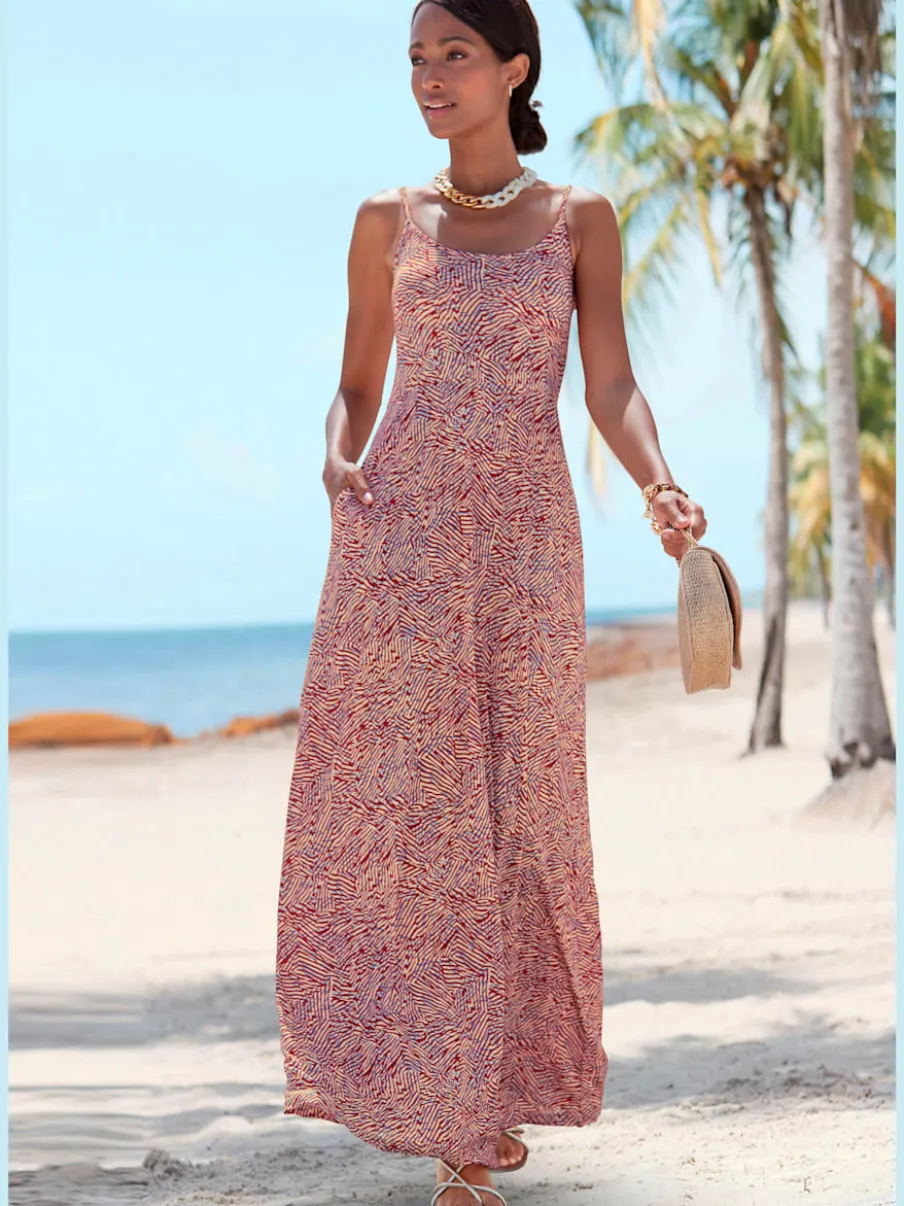 Robe longue avec encolure dégagée et poches latérales