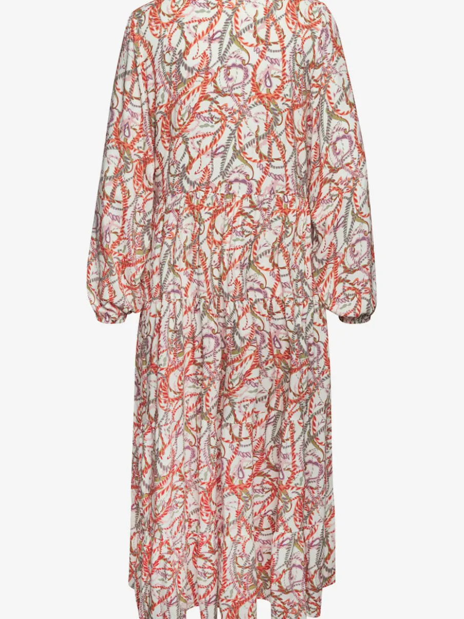 Robe longue avec encolure en v et manches élastiquées