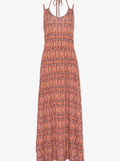 Robe longue avec encolure en V et bretelles spaghetti