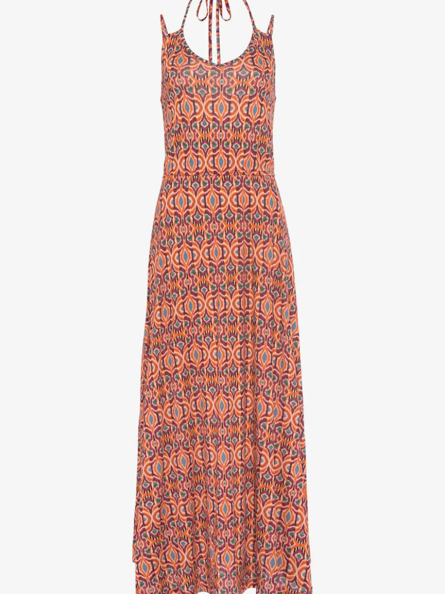 Robe longue avec encolure en V et bretelles spaghetti