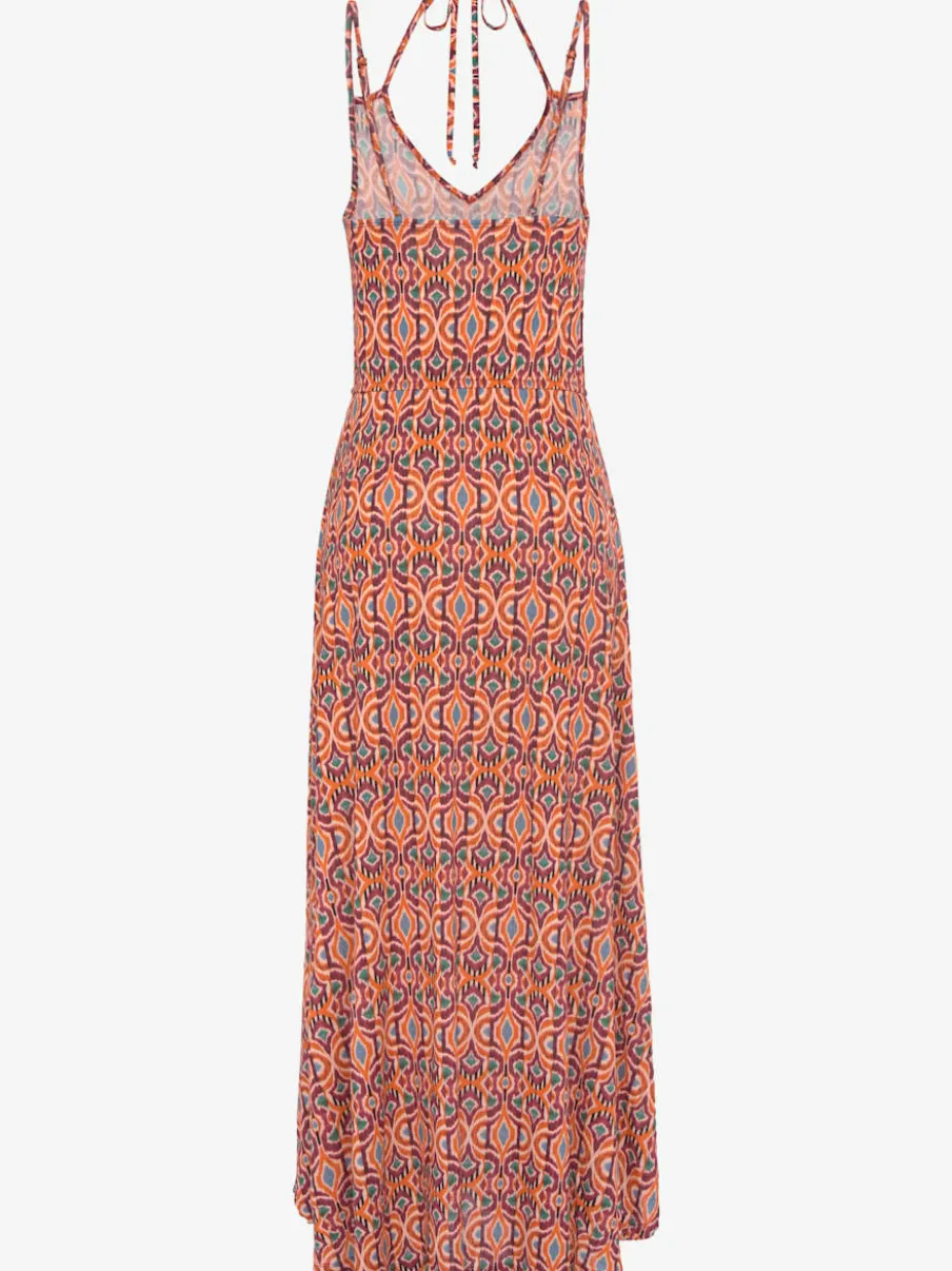 Robe longue avec encolure en V et bretelles spaghetti