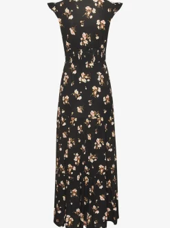Robe longue avec encolure en V et manches chauve-souris