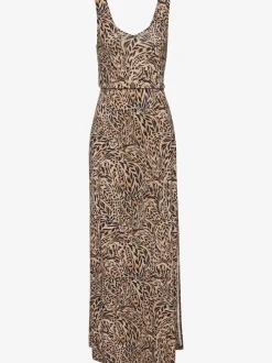 Robe longue avec encolure en v et fente latérale