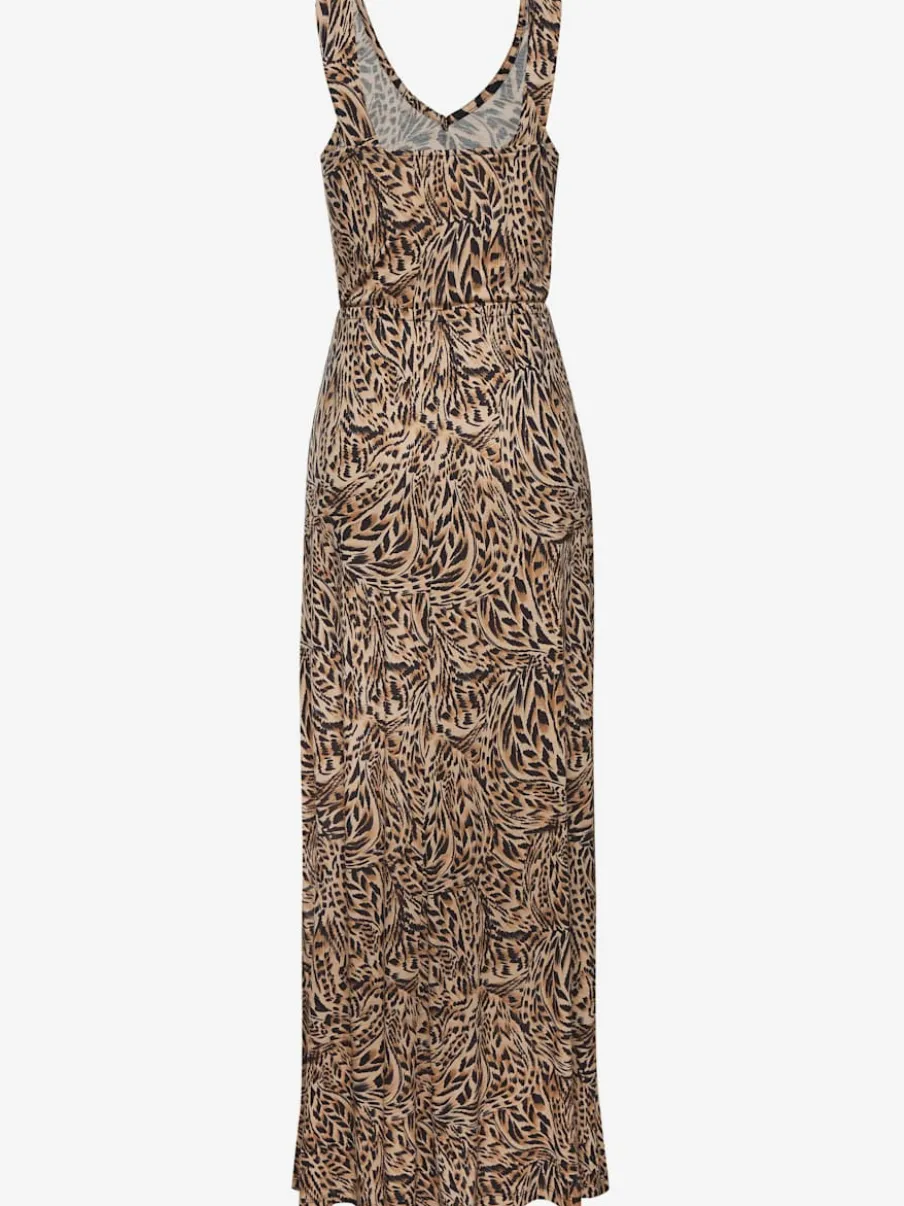 Robe longue avec encolure en v et fente latérale