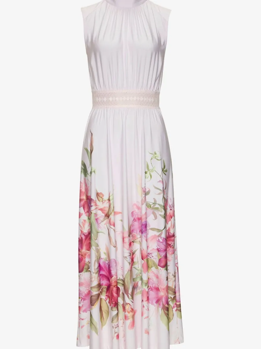 Robe longue avec encolure haute et motif floral