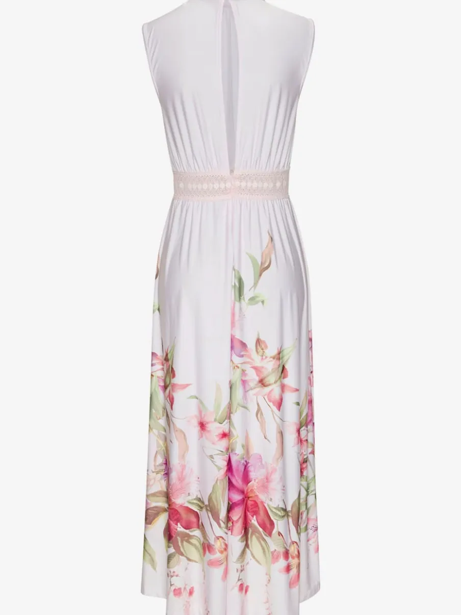 Robe longue avec encolure haute et motif floral