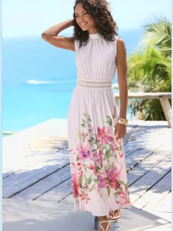 Robe longue avec encolure haute et motif floral