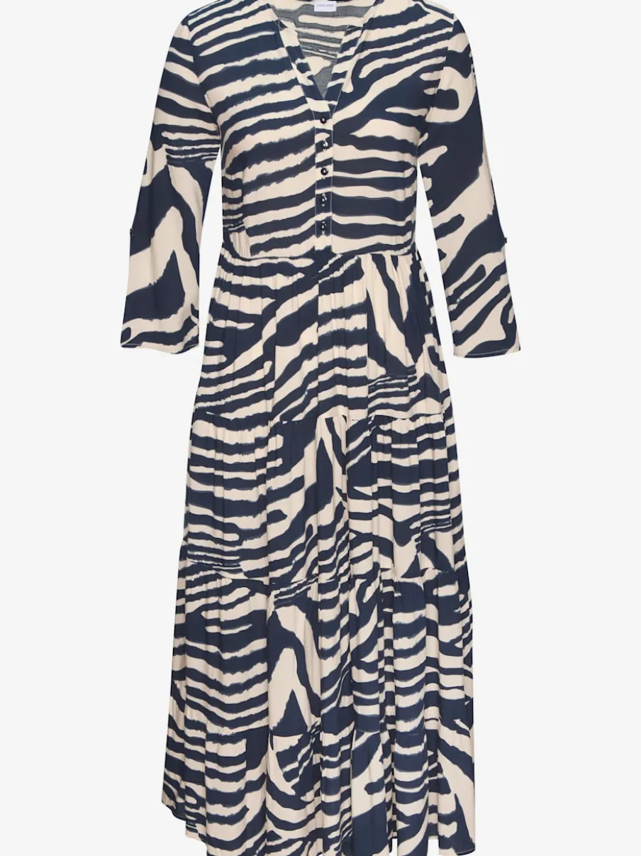 Robe longue avec encolure ronde et manches 3/4 à imprimé animal