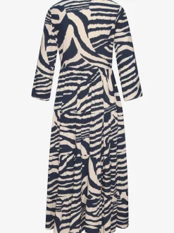 Robe longue avec encolure ronde et manches 3/4 à imprimé animal