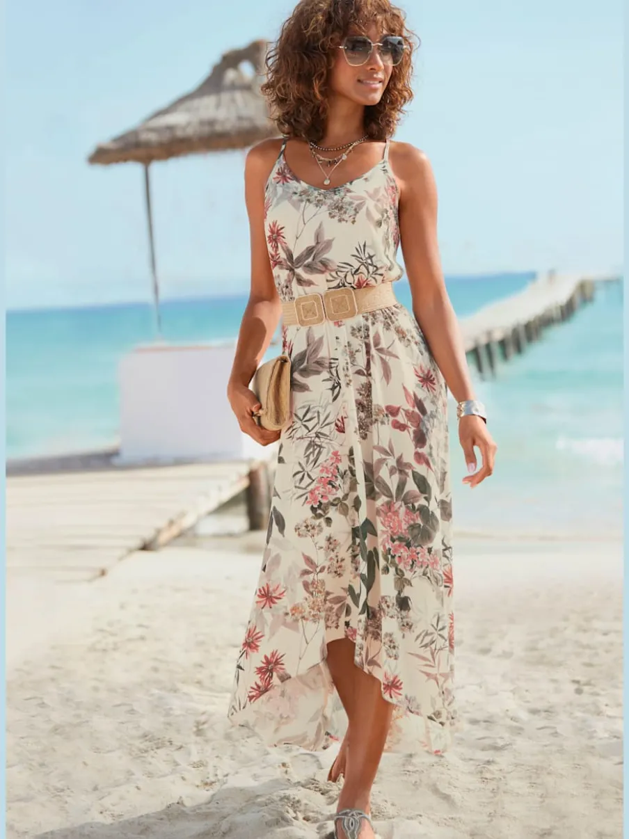 Robe longue avec encolure ronde et bretelles spaghetti réglables