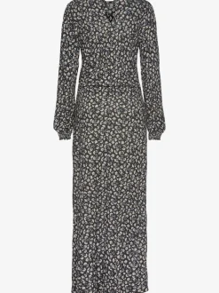 Robe longue avec encolure ronde et manches longues fleuries