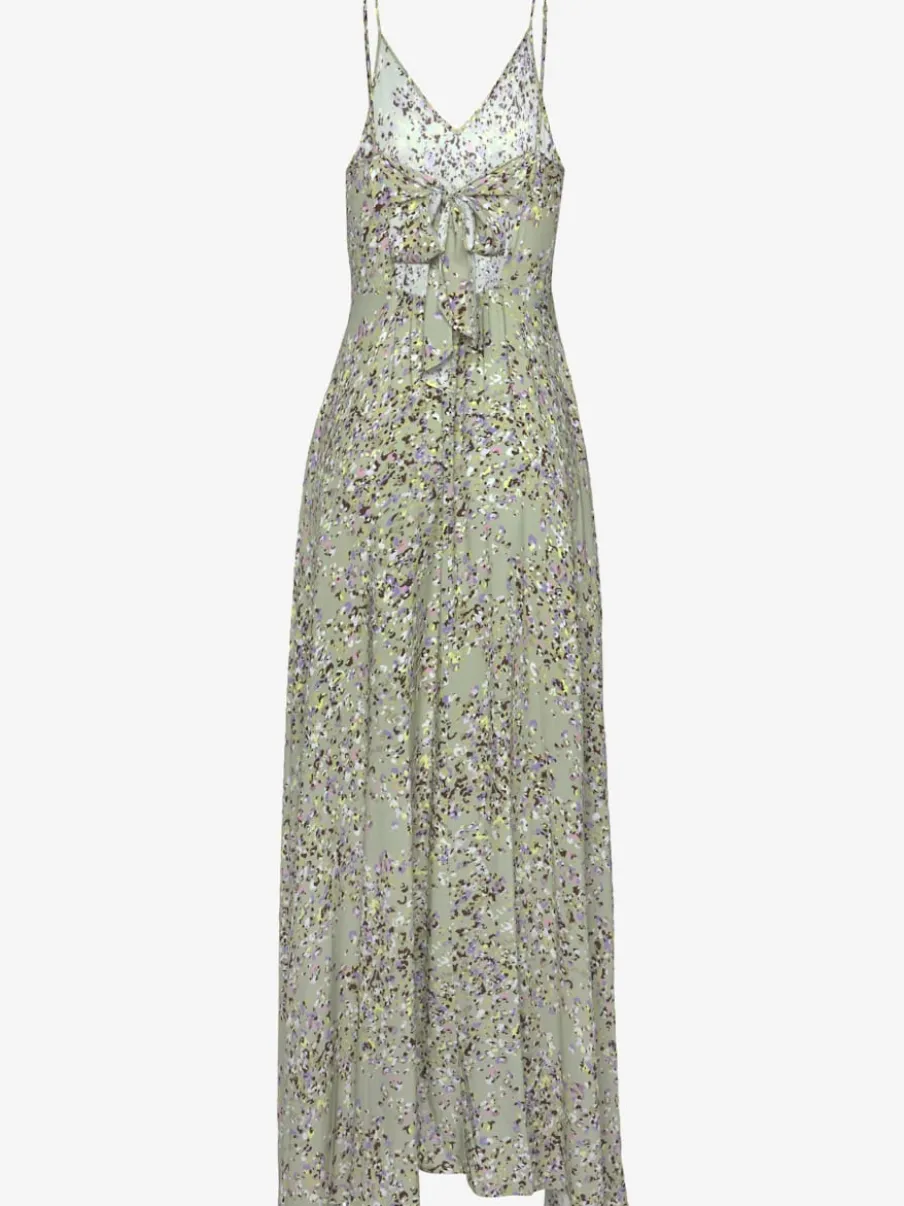 Robe longue avec encolure v et bretelles spaghetti
