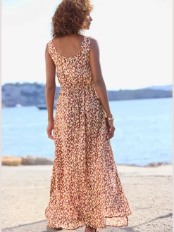 Robe longue avec taille élastiquée et fentes latérales