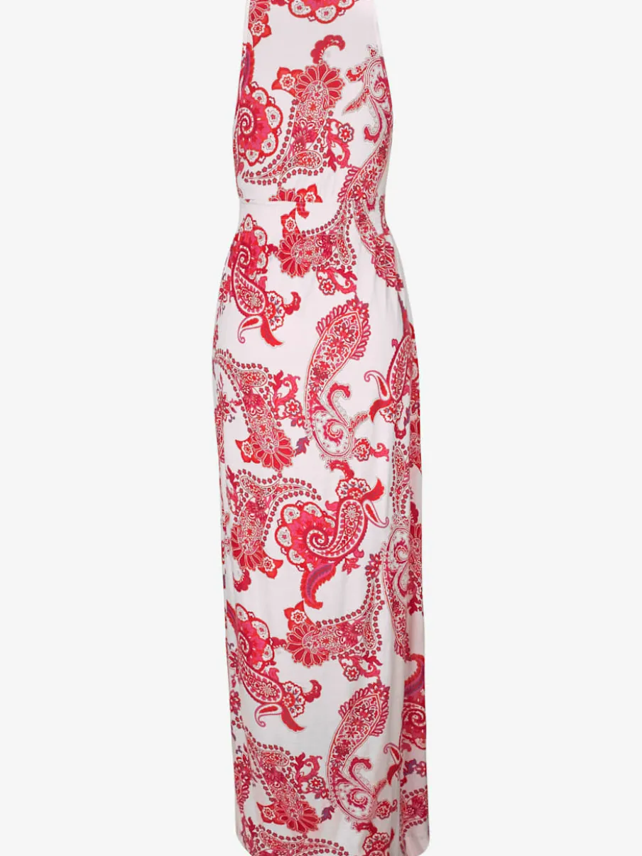 Robe longue à bretelles avec motif imprimé et taille smockée