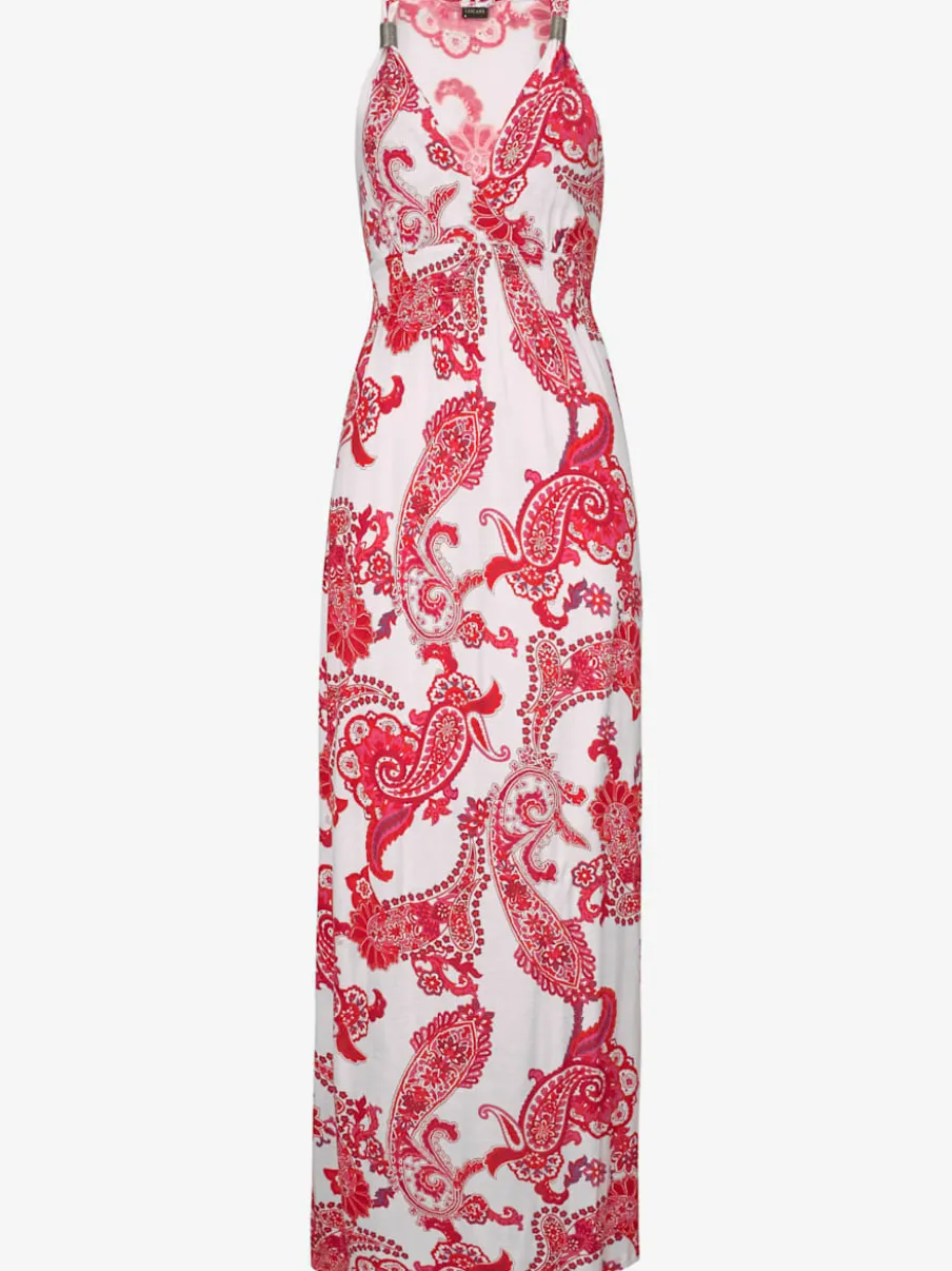 Robe longue à bretelles avec motif imprimé et taille smockée