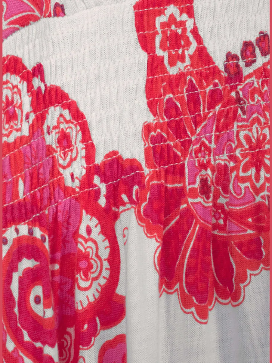 Robe longue à bretelles avec motif imprimé et taille smockée