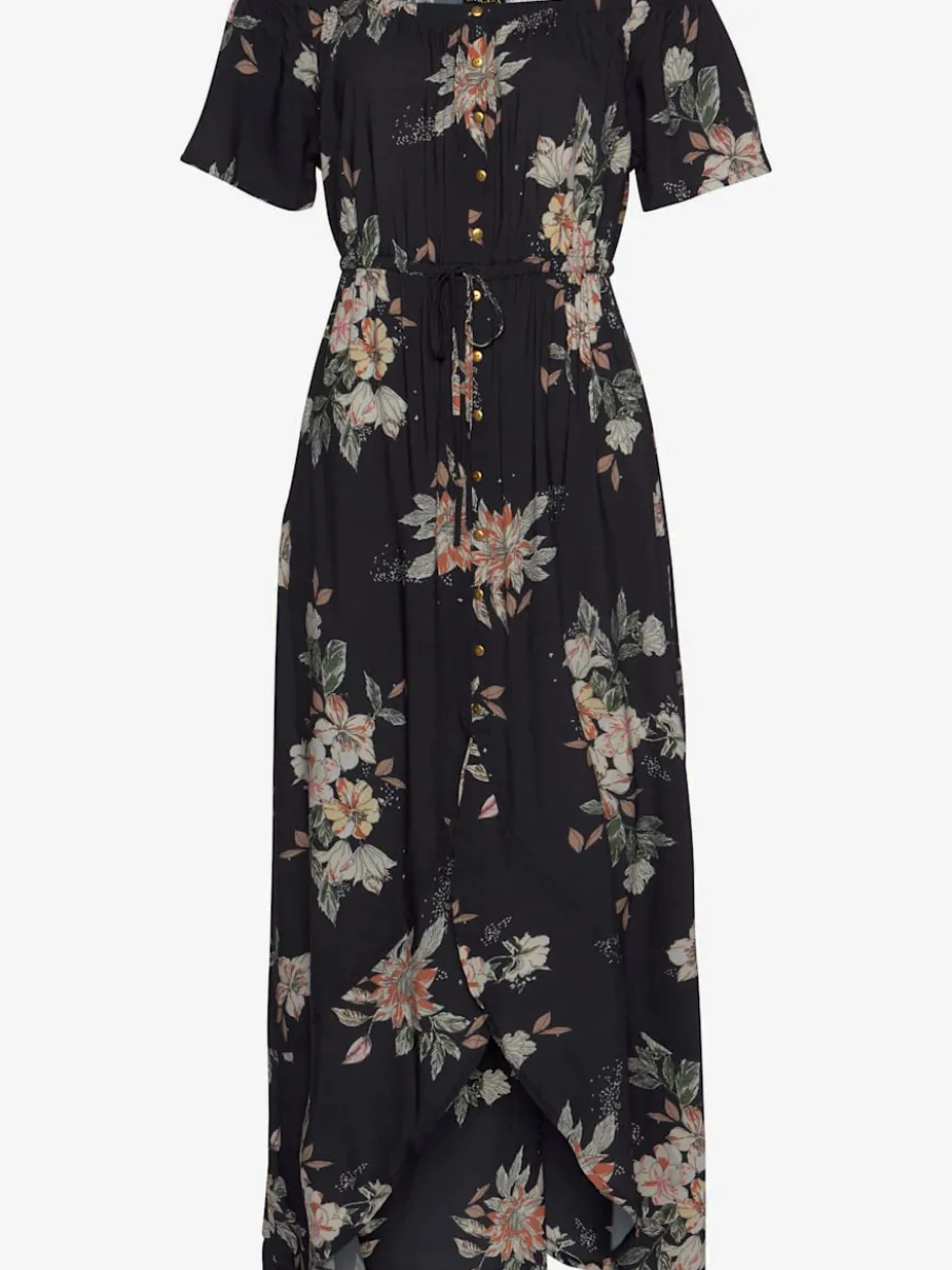 Robe longue à col Carmen avec volant en fleurs