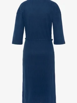 Robe longue côtelée avec encolure en v ajustée