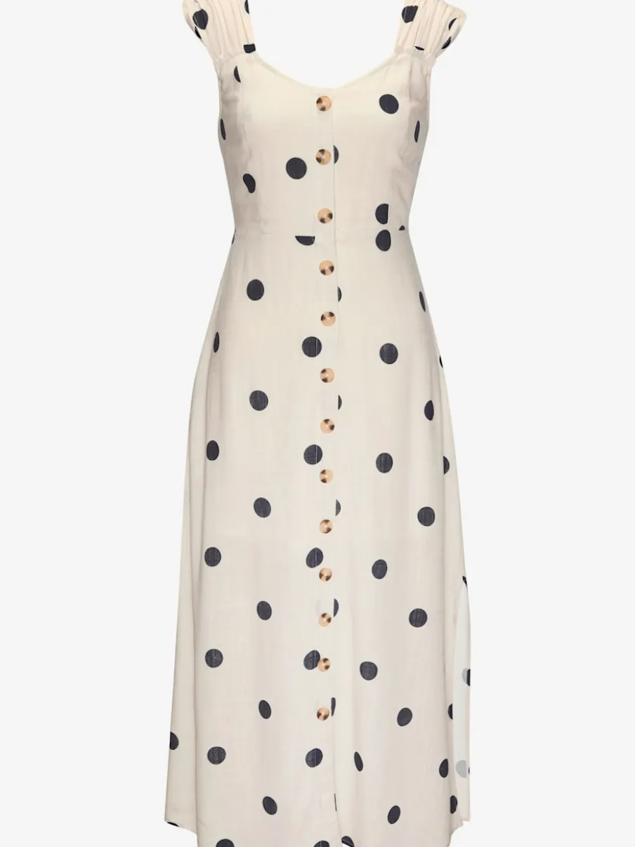 Robe longue d'été à encolure ronde avec larges bretelles froncées