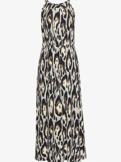 Robe longue à encolure américaine avec imprimé effet léopard