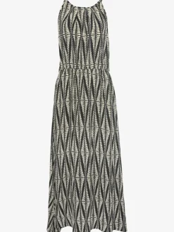 Robe longue à encolure américaine avec imprimé géométrique et taille élastiquée
