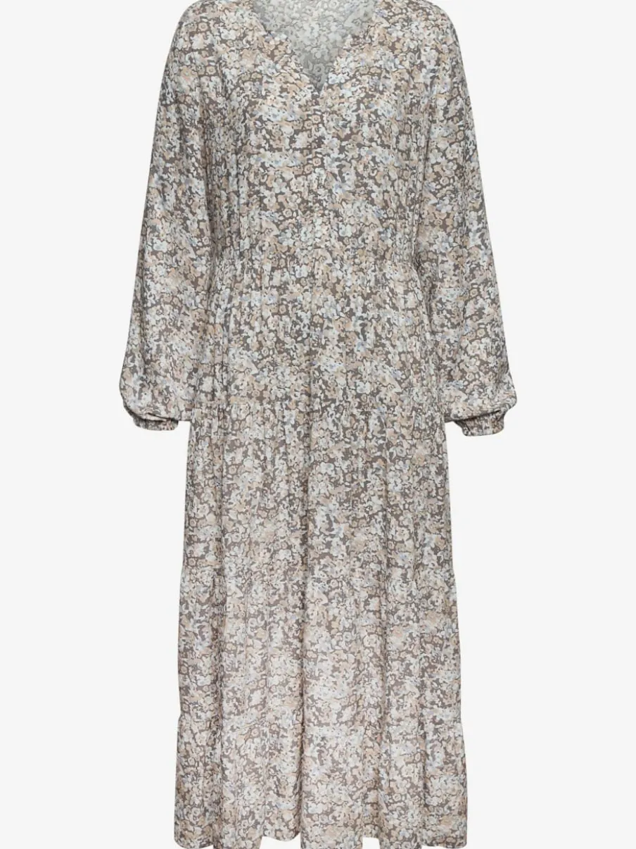 Robe longue encolure en V avec volants imprimés