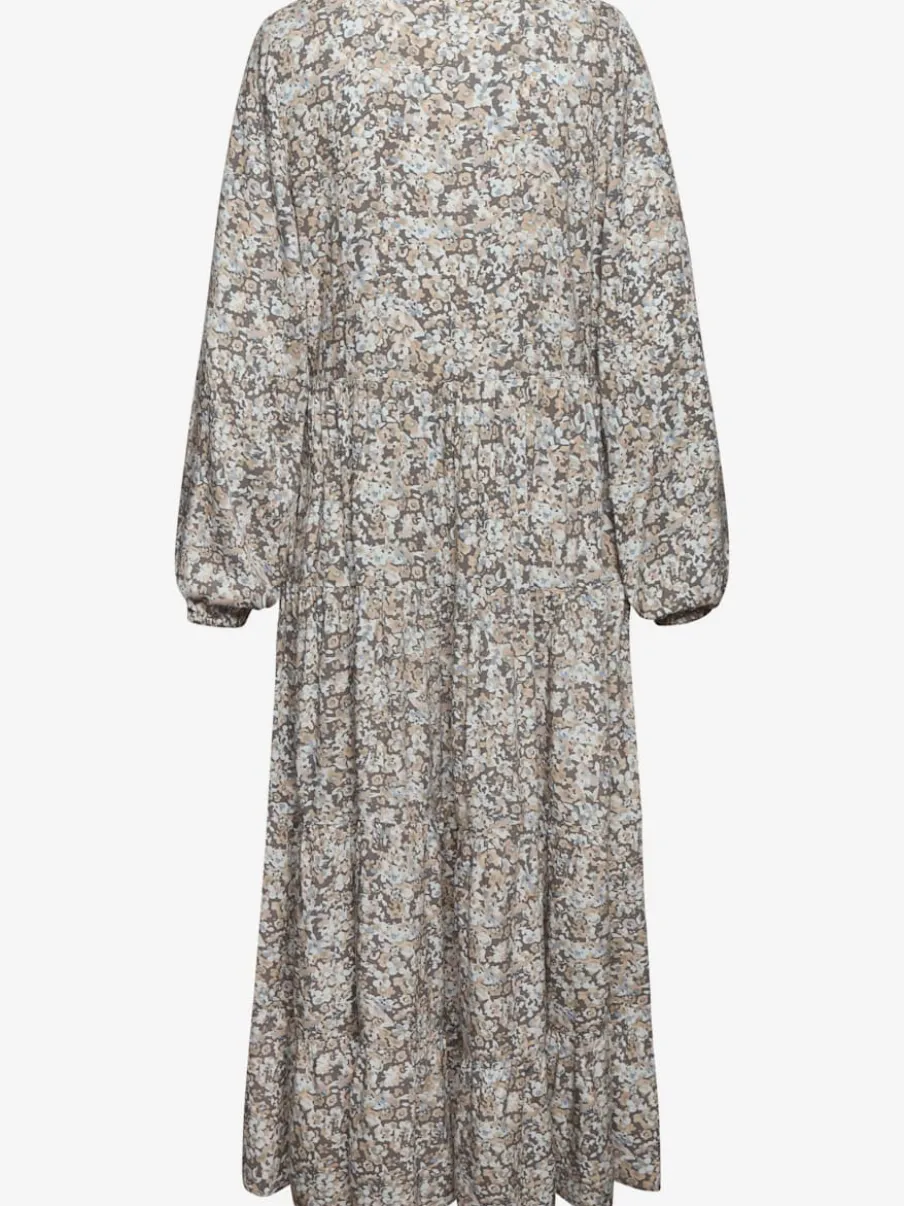 Robe longue encolure en V avec volants imprimés