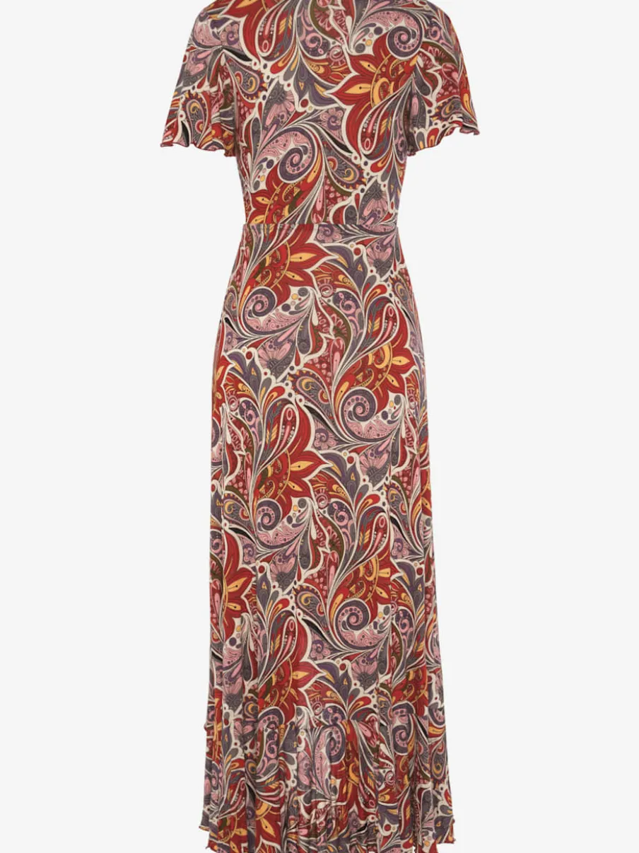 Robe longue encolure en V avec fente imprimée en jersey viscose