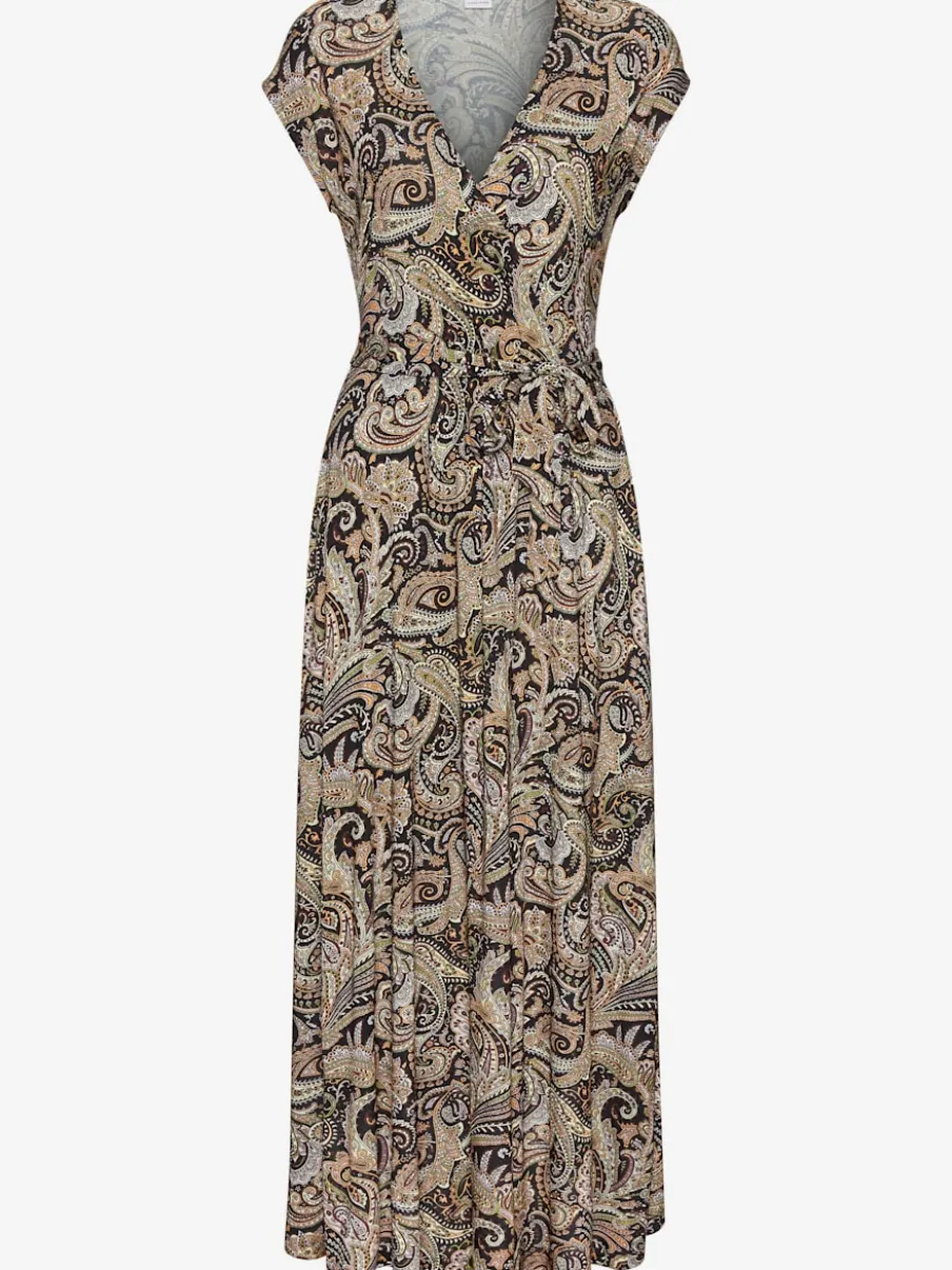 Robe longue encolure en V effet cache-cœur avec ceinture amovible et imprimé unique