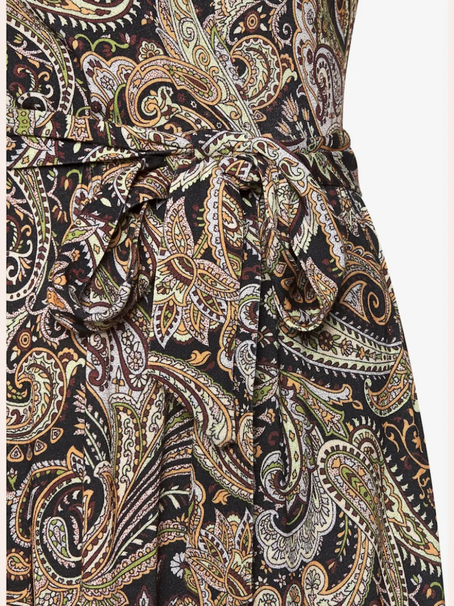 Robe longue encolure en V effet cache-cœur avec ceinture amovible et imprimé unique