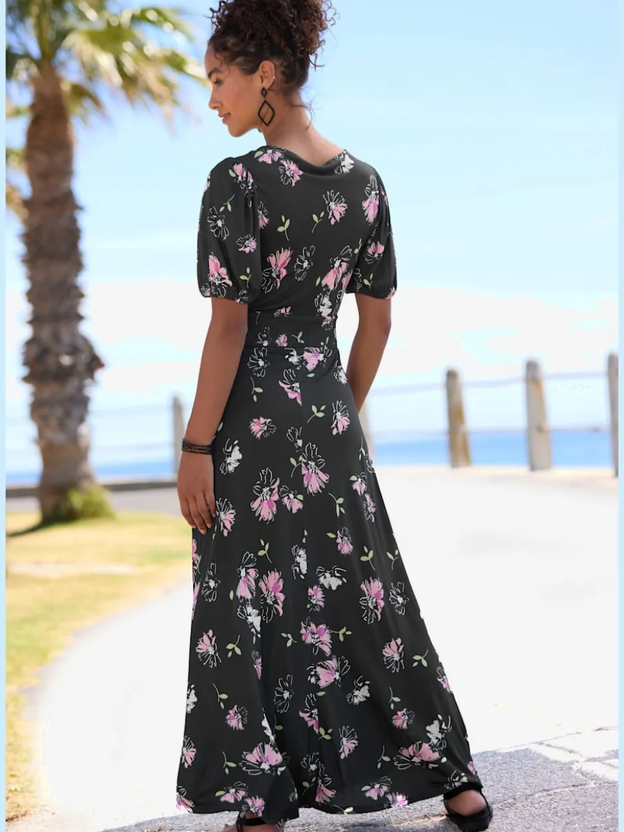 Robe longue à encolure en V et imprimé floral