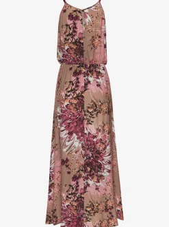 Robe longue à encolure froncée avec imprimé fleuri et taille élastiquée