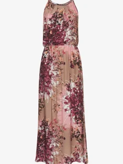 Robe longue à encolure froncée avec imprimé fleuri et taille élastiquée
