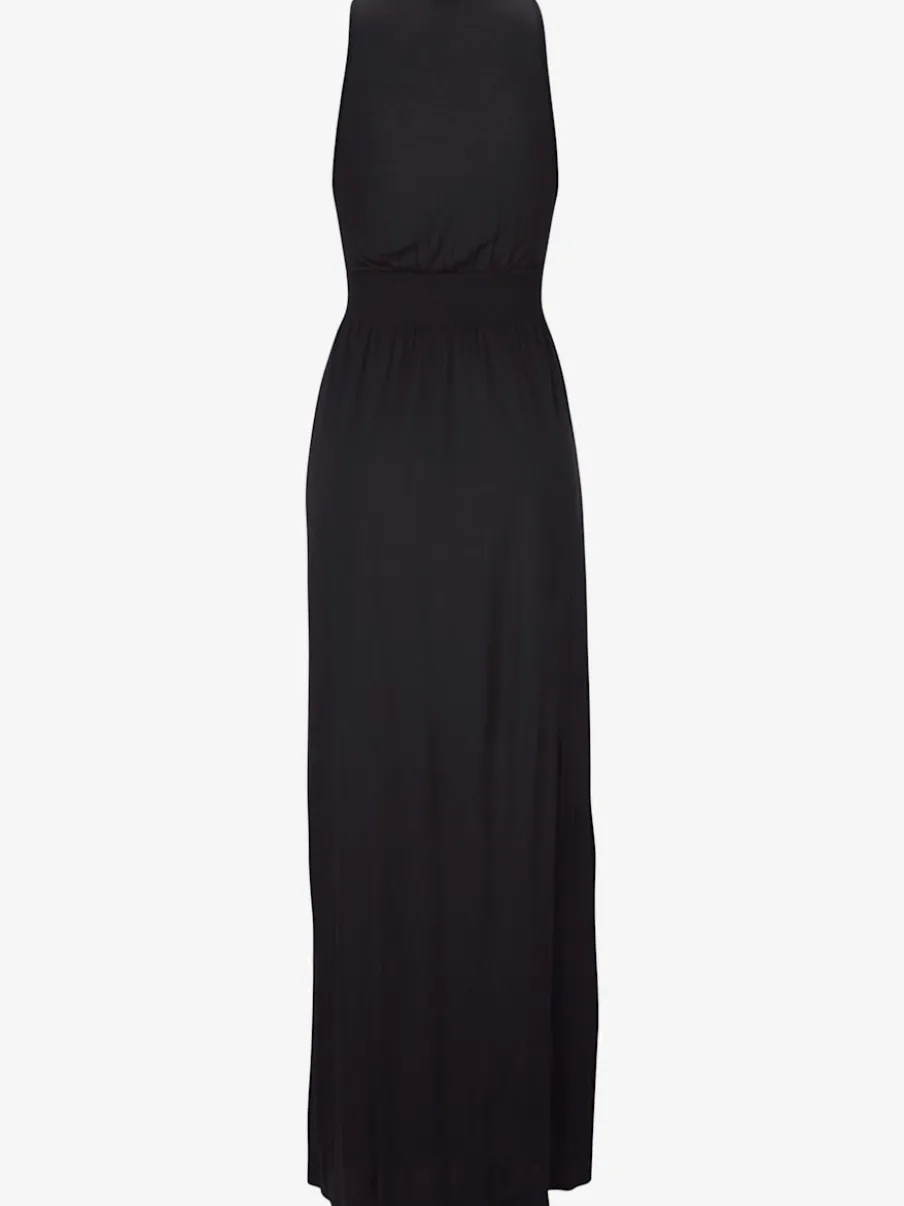 Robe longue à encolure réglable avec taille smockée et bretelles spirales