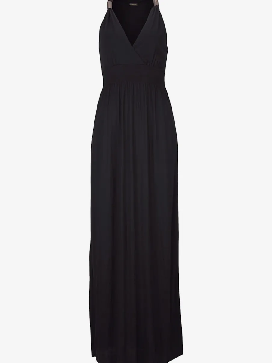 Robe longue à encolure réglable avec taille smockée et bretelles spirales
