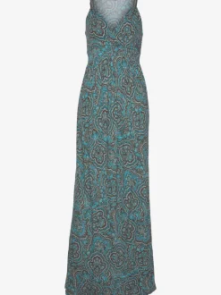 Robe longue encolure réglable à motifs géométriques et bretelles spirales