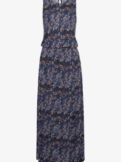 Robe longue à encolure ronde avec fente élastiquée