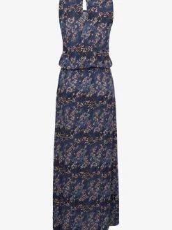 Robe longue à encolure ronde avec fente élastiquée