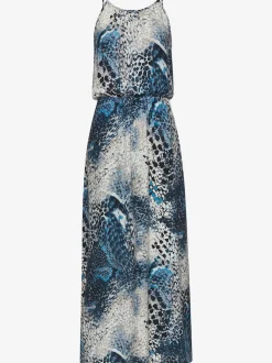 Robe longue encolure ronde avec taille élastiquée et imprimé unique