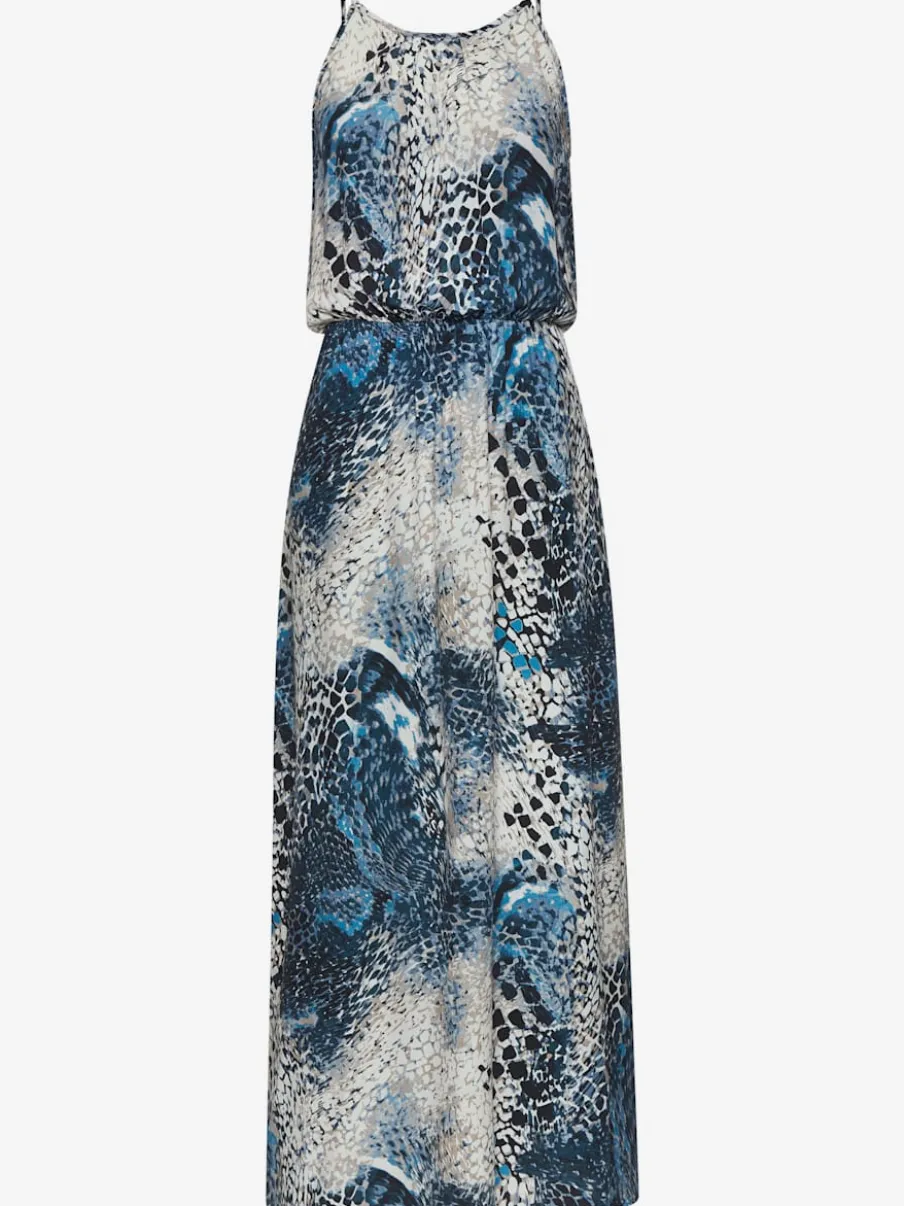 Robe longue encolure ronde avec taille élastiquée et imprimé unique