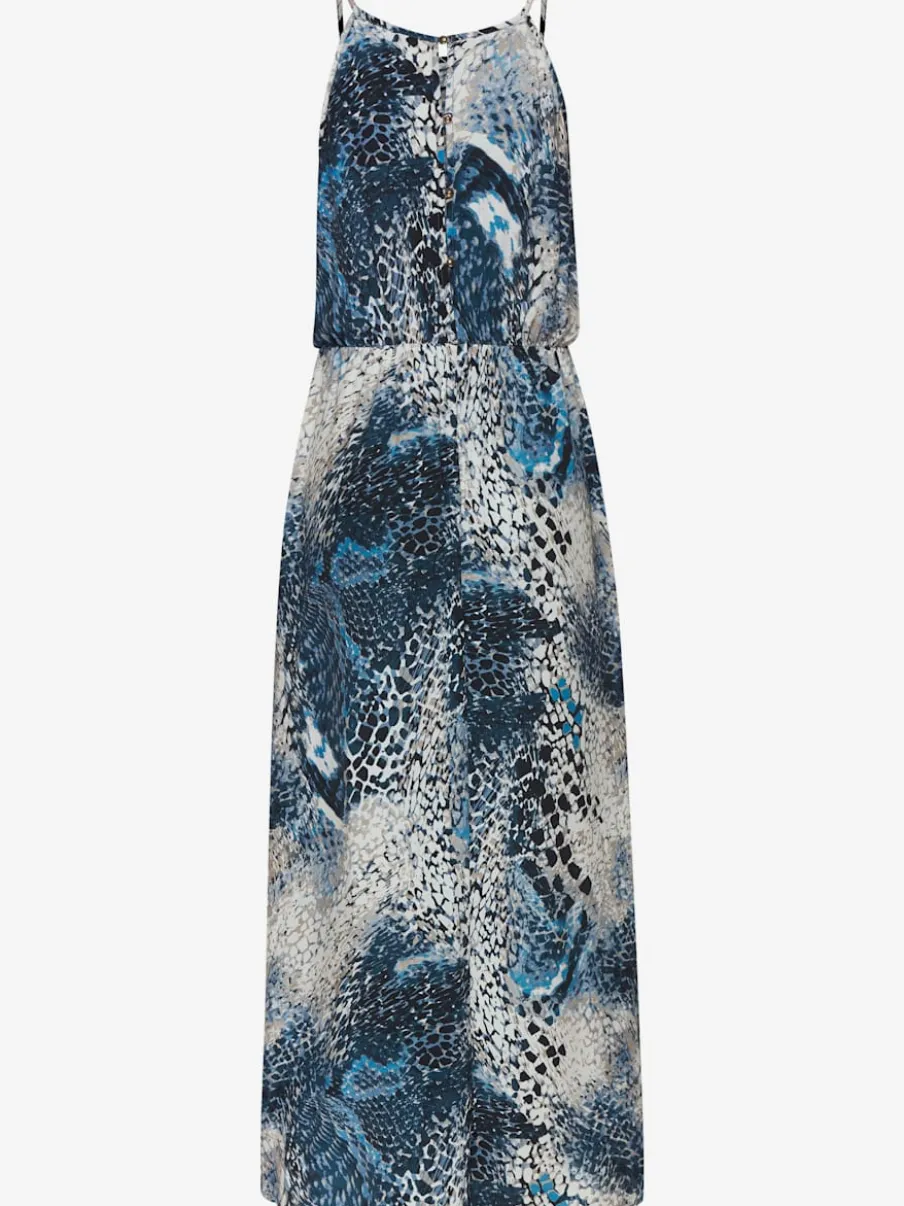 Robe longue encolure ronde avec taille élastiquée et imprimé unique
