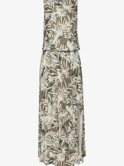 Robe longue à encolure ronde avec jupe fendue