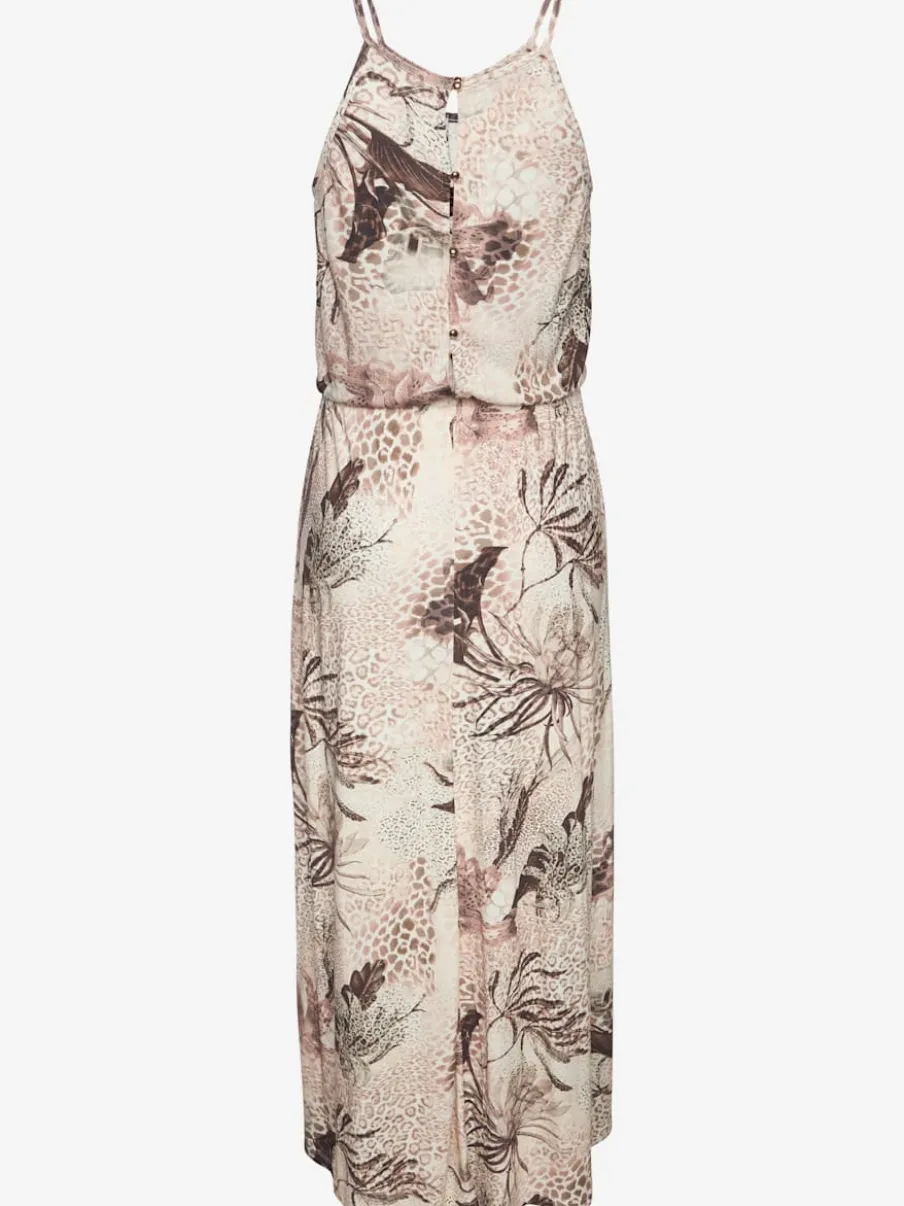 Robe longue à encolure ronde et motif floral en jersey viscose