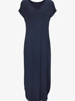 Robe longue à encolure V avec manches courtes et poches latérales